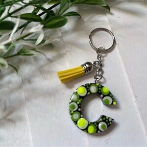 New C Initial Keychain with Yellow Tassel